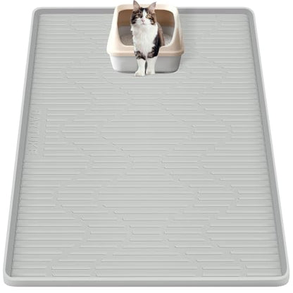 Silicone Cat Litter Mat, 34" x 20" Large Cat Litter Box Mat Litter Trapping Mat for Scatter Control, Waterproof, Soft on Kitty Paws, Clean Floor (Grey) - size: 34"L x 20"W