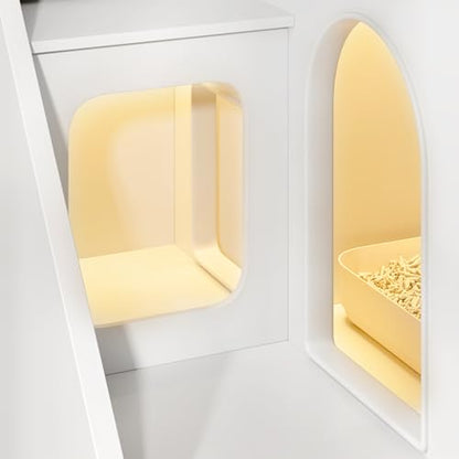 Merax Cat Litter Box Enclosure Furniture with Light,Hideaway Litter Box Furniture with 2 Storage Drawers for Living Room,White - color: White