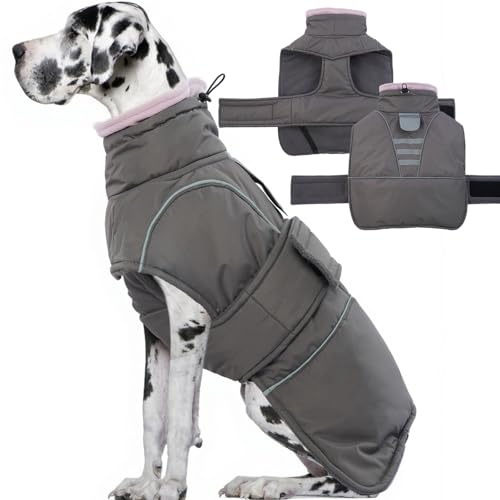 Dog Winter Coat for Small to Large Dogs(XS-XXXL)– Waterproof Windproof Fleece Lined Jacket with Reflective Trim,Pet Vest with Adjustable Buckles, Machine Washable Grey 2XL - color: Grey, size: XX-Large