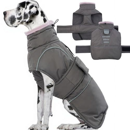 Dog Winter Coat for Small to Large Dogs(XS-XXXL)– Waterproof Windproof Fleece Lined Jacket with Reflective Trim,Pet Vest with Adjustable Buckles, Machine Washable Grey 2XL - color: Grey, size: XX-Large