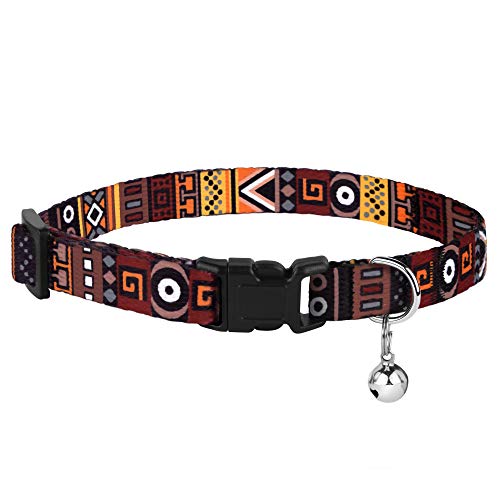 CollarDirect Cat Collar Breakaway with Removable Bell Set of 2 PCS - color: Aztec Brown + Aztec Green