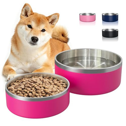 2 Pack Stainless Steel Dog Bowls, Outdoor Dog Water Bowl with Non Slip Rubber Bottom, Dishwasher Safe, Easy to Clean,40oz&64oz Pitaya - color: PITAYA