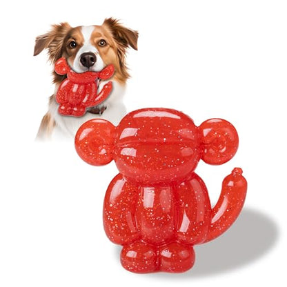 Monkey Dog Chew Toy, Indestructible Dog Rubber Toy for Medium & Large Dogs, Tough No Stuffing Puzzle Toy, Anxiety Relief & Dental Care, Interactive Cognitive Toy, 4.92inch (RED) - color: RED