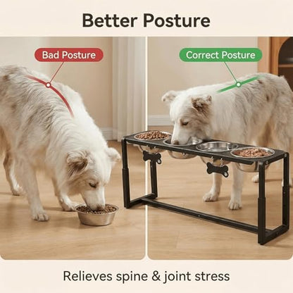 Metal Elevated Dog Bowls, Raised Dog Bowls for Medium/Large Sized Dogs with Four 58oz Stainless Steel Food Bowls, 3 Adjustable Height (8.8"/11.5"/14") Dog Bowl Stand Protect Neck & Joints - size: 8.8-14" | M/L Dogs | 4×58oz Bowls