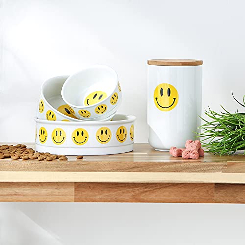 Bone Dry Ceramic Food Bowls, Non-Slip & Dishwasher Safe, Small Set, 4.25x2, Smiley Face, 2 Count - color: Smiley Face, size: Small Set, 4.25x2"