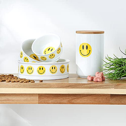 Bone Dry Ceramic Food Bowls, Non-Slip & Dishwasher Safe, Medium Set, 6x2, Smiley Face, 2 Count - color: Smiley Face, size: Medium Set, 6x2"