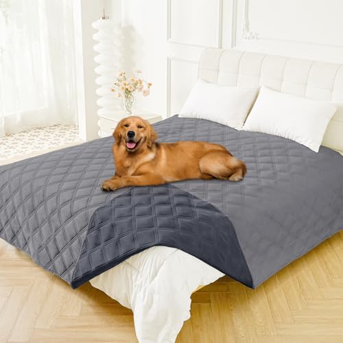 Smiry Waterproof Dog Bed Cover Blanket 82x102, Soft Reversible Pet Blanket, Washable Leakproof Cats Dogs Couch Cover for Sofa, Couch, Furniture, Grey/Dark Grey - color: Grey/Dark Grey, size: 82x102 Inch
