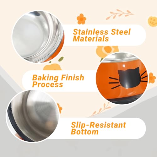 Cute Cat Bowl, Cat Face Print Non-Slip Stainless Steel Pet Food Water Bowl for Cats & Small Dogs(Gray-White) - color: Grey+White