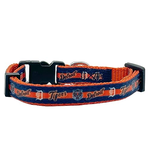 MLB CAT Collar Detroit Tigers Satin Cat Collar Baseball Team Collar for Dogs & Cats. A Shiny & Colorful Cat Collar with Ringing Bell Pendant - color: Detroit Tigers