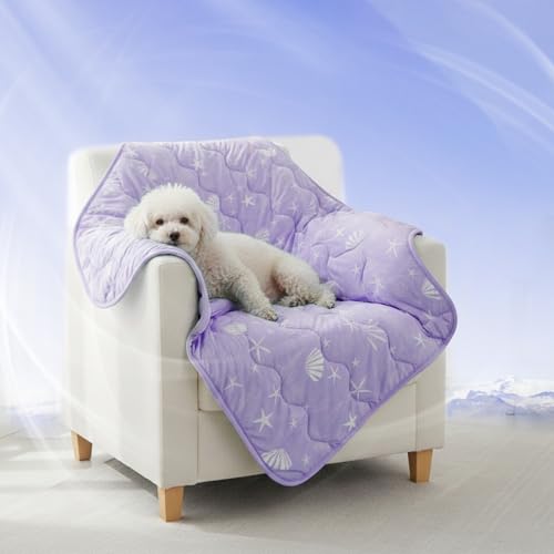 NWK Dog Cooling Blanket, Q-Max>0.345, Ice Silk Cool to Touch Material, Reversible Breathable Bed Cover, Furniture Protector Couch Sofa for Summer, Machine Washable (Lavender, 30'' X 40'') - color: Lavender, size: M (30''x 40'')