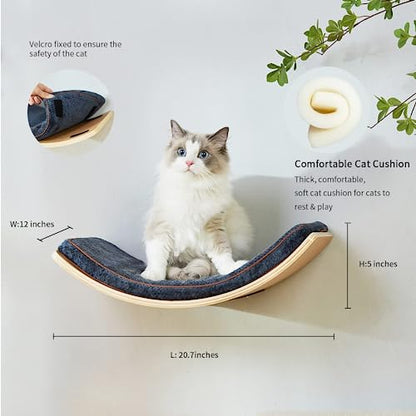 LIORCE Cat Wall Shelf with Two Steps - Curved Cat Shelves and Perches for Wall (Large Size) - Wall Mounted Cats Furniture for Sleeping, Playing, Climbing, and Lounging