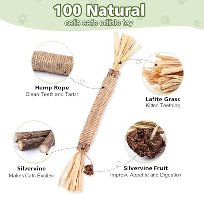 WOUSEDO 6 Pack Silvervine Sticks Cat Toy, Natural Chew Stick for Dental Care Teeth Cleaning,Matatabi Cat nip Treat Toys for Indoor Cats& Kittens - size: 6 PACK