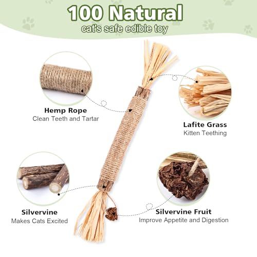 WOUSEDO 8 Pack Catnip Chew Toys for Cats,Cotton Sisal Rope Toys,Cat Natural Silvervine Sticks,for Cat Teeth Cleaning and Dental Care,Interactive Toy for Bored Indoor Cats - size: 8 PACK