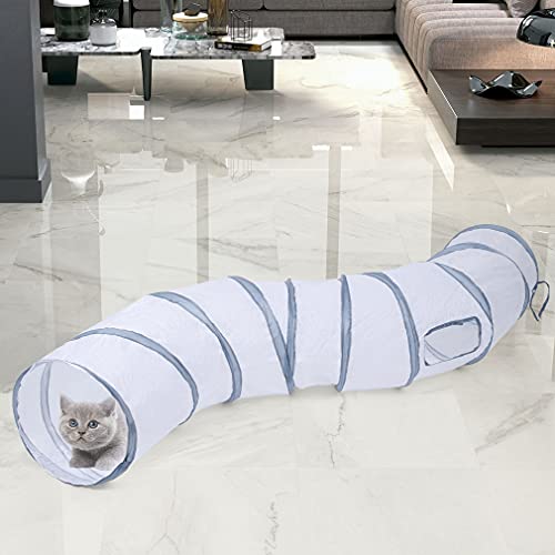 Sheldamy Cat Tunnel, S-2-Way Cat Tunnels for Indoor Cats, Collapsible Cat Play Tunnel, Interactive Toy Maze Cat House with 1 Play Ball for Cats, Puppy, Kitty, Kitten, Rabbit (White & Gray) - color: S-2 Way White & Grey