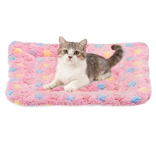 Dog Cat Bed Mat, Soft Coral Fleece Pet Cushion Pad with Cute Star Print, Warm Washable Pet Bed 13x10 Inches, (Pink), Intended for Medium Small Dog Cat - color: Pink, size: 13x10 inch