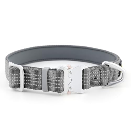 Plutus Pet Reflective Dog Collar with Aviation Aluminum Buckle, Neoprene Padded for Comfort, Lightweight, Heavy Duty Nylon Collar for Puppy Small Medium Large Dogs (Gray, S) - color: Gray, size: S