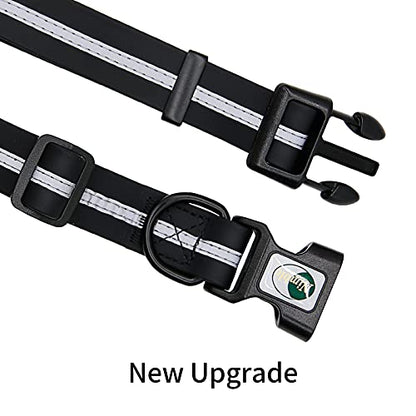 NIMBLE Dog Collar Waterproof Pet Collars Anti-Odor Durable Adjustable PVC & Polyester Soft with Reflective Cloth Stripe Basic Dog Collars S/M/L Sizes (Medium (11.81”-18.5”inches), Black) - color: Black, size: Medium (11.81”-18.5”inches)