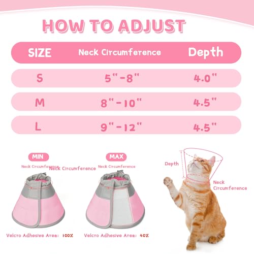 Cat Cone Collar Soft to Stop Licking, Adjustable, Foldable Lightweight Kitten Cones After Surgery Recovery for Cats & Kittens, Cat Cone Alternative, Easy Eating (Solid Pink, S) - color: Solid Pink, size: S