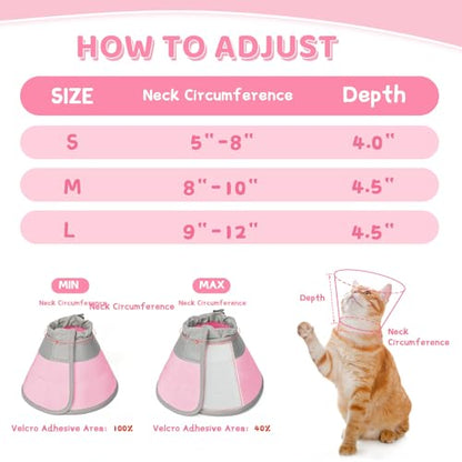 Cat Cone Collar Soft to Stop Licking, Adjustable, Foldable Lightweight Kitten Cones After Surgery Recovery for Cats & Kittens, Cat Cone Alternative, Easy Eating (Solid Pink, S) - color: Solid Pink, size: S