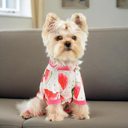 Dog Pajamas for Small Dogs, Soft Thin Pjs Jammies Cat Doggie, Summer Pet Cute Puppy Clothes Outfits Dogs Boy Girl(Watermelon,XS) - color: Watermelon, size: X-Small (Chest 11.8 in)