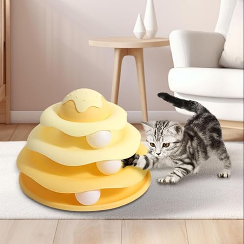 Cat Ball Track Toy, Cat Ball Tower, Multi-Level Design Cat Ball Track Toy, 3 in 1 Automatic Interactive Kitten Toy, Easy to Disassemble, Easy to Clean, Meet Your Cat's Exercise Needs (Yellow) - color: Yellow