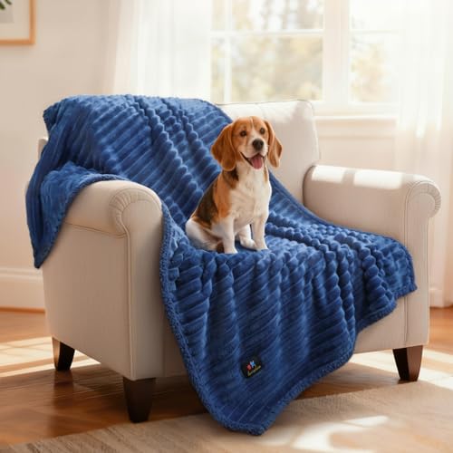 Luciphia Waterproof Dog Blanket for Medium Large Dogs Ultra-Soft Calming Cut Pile Flannel Throw Durable & Warm Furniture Protection for Couch Car Pet Blanket Machine Washable Deep Navy,M(57''x40'') - color: Deep Navy, size: M(57''x40'')