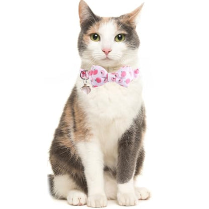 Cat Collar Breakaway with Cute Bow Tie Bandana and Bell Fruits Accessories for Kitty Adjustable Safety - color: juicy peach