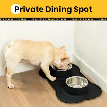 Conlun Medium Pet Feeding Station, 29oz Stainless Steel Dog Bowls Set, No Spill Food & Water Dishes with Non Slip Silicone Mat for Breeds Up to 55 Lbs,Black - color: Black, size: Medium-29oz