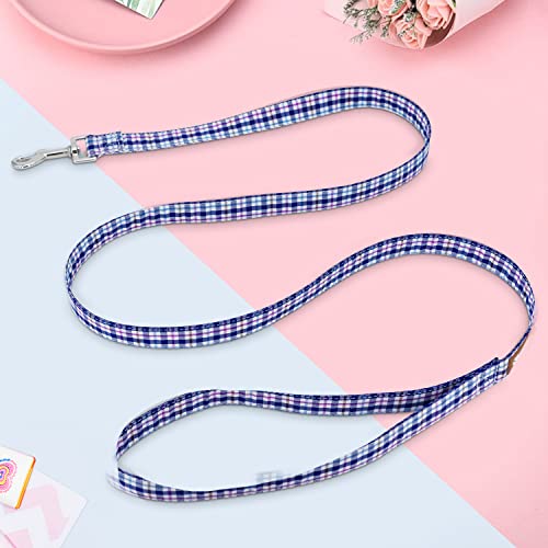 Tunkoo Dog Leash Plaid with Soft Comfy Cotton Handle，Girl Pet for Small Medium Large Dogs Cats Daily Walking（Bule Grid，S） - color: Bule Plaid Leash, size: Small