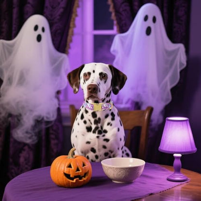 Maca Bates Halloween Dog Collar Spooky Ghost Dogs Collars Purple Puppy Colar Durable Soft Adjustable Birthday Gift for XS Small Medium Large XL Girls Boys Male Female Dogs Pet with Metal Buckle - color: Halloween-Basic-purple ghost, size: S