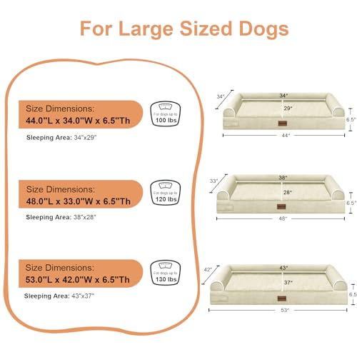 Large Dog Bed Orthopedic Washable: Beds Bolster XXL Bed Big XLarge Dogs Egg Crate Foam Sofa Couch Waterproof Removable Cover - Beige - color: Beige, size: 44.0"L x 34.0"W x 6.5"Th