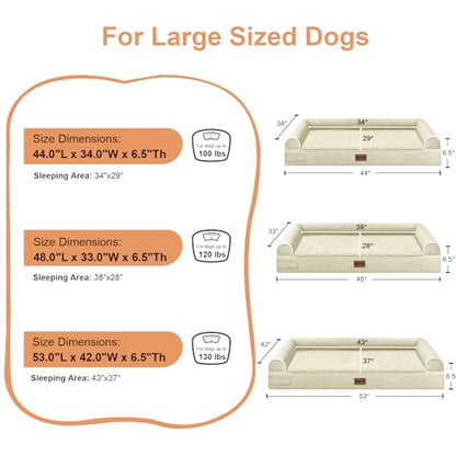 Large Dog Bed Orthopedic Washable: Beds Bolster XXL Bed Big XLarge Dogs Egg Crate Foam Sofa Couch Waterproof Removable Cover - Beige - color: Beige, size: 44.0"L x 34.0"W x 6.5"Th