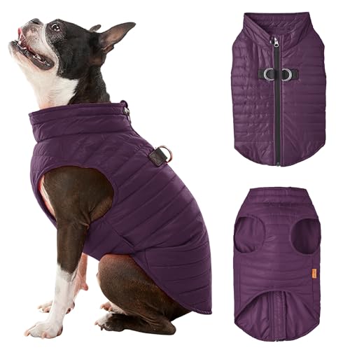 Gooby Puffer Vest - Grape, Small - Ultra Thin Zip Up Windbreaker with Dual D Ring Leash - Water Resistant Dog Sweater Coat for Small Dogs - color: Grape, size: Small chest (15")