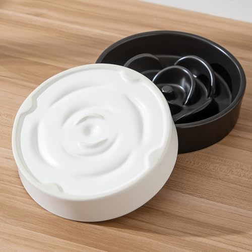 6'' Ceramic Slow Feeder Dog Bowls - Petal Shape Modern Dog Food Dish for Cats and Small Breed Dogs, Puzzle Maze Bowl to Slow Down Eating, Anti-Gulping, Dishwasher & Microwave Safe, White - color: White, size: 6 inch