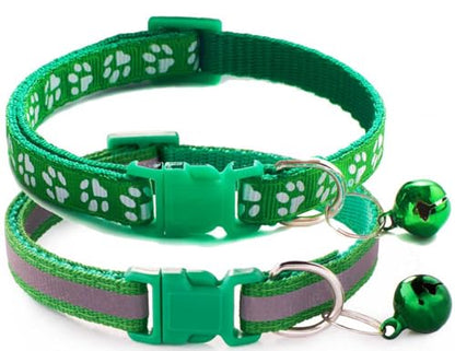 Cat Collar with Bell, 2-Pack Basic & Reflective Cat Collar with Bells for XXS Xs Small Pet Dogs Boy Tiny Kitten Girls Animal,Neck 7-12 Inch (Dark Green, Neck 7-12") - color: Dark Green