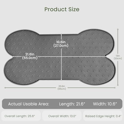 PWTAA Dog Food Mat Anti-Slip Silicone Dog Bowl Mat Thicker Pet Placemat Waterproof Cat Feeder Pad with Raised Edge Puppy Kitten Feeding Mats Suitable Small Medium-Sized Dogs Cats Eating Tray - color: Grey, size: 25.6" x 13"