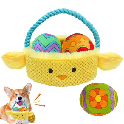 Easter Dog Toys, Easter Basket Hide and Seek Dog Toy, Squeaky Interactive Puzzle Dog Toys Built-in Crinkle Paper for Boredom and Stimulation, Easter Dog Gifts for Small and Medium Dogs - style: L-Basket