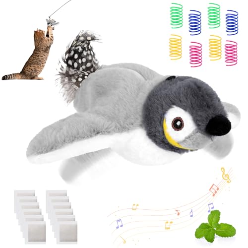 Cat Toys Flapping Birds with Catnip Bags, Rechargeable Interactive Exercise Kitten Toy Kicker Indoor, Lifelike Birdie Tweets, Enrichment Moving Wings Cat Exercise Chirping Toys for All Breeds Cat Dog - color: A2