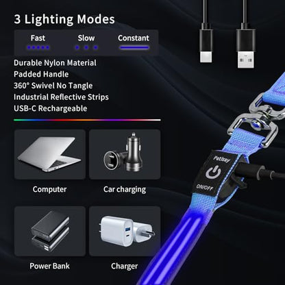 Night Walking LED Dog Leash - 6FT Reflective & Waterproof Light Up Safety Leashes for Dogs - USB Rechargeable, Blue - color: Blue(Fiber optic version)