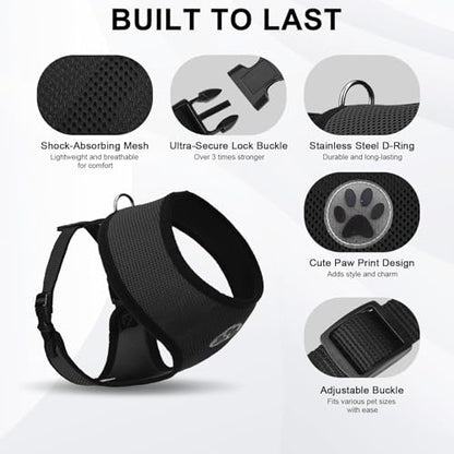 BINGPET Small Dog Harness, No Pull Dog Harness Small Sized Dogs, Soft Light Breathable Mesh Puppy Vest with Safety Buckle-Adjustable Step in Pet Harnesses for Easy Walking, Running, Training - color: Black, size: S (NECK: 12", CHEST: 14"-18")