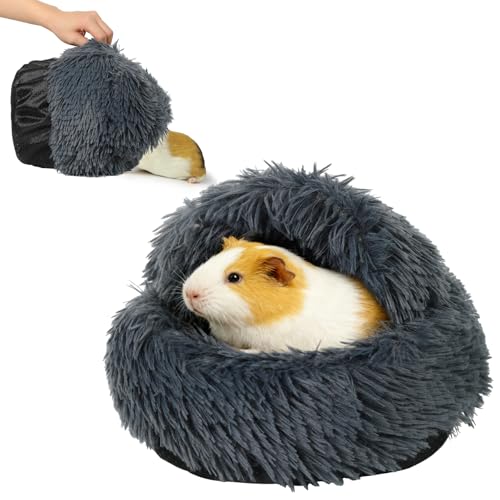 Soothing Guinea Pig Hideout, Doughnut Guinea Pig Bed with Hooded Cover, Washable Hamster Rabbit Bunny Bed, Washable Round Cave Beds for Small Animal Bunny Rabbit Hideout (Black) - color: Black