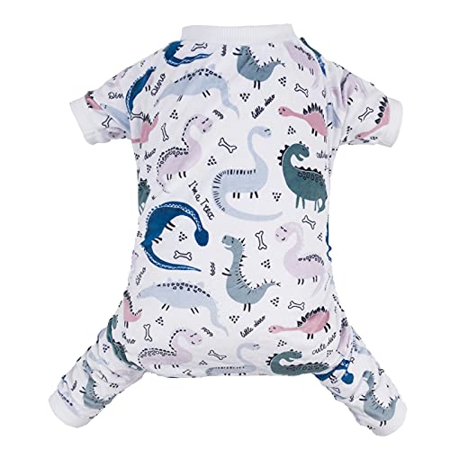 CuteBone Soft Puppy Pajamas Cute Dog Pjs Jumpsuit Pet Clothes Apparel P160S - color: Little Dinos, size: Small