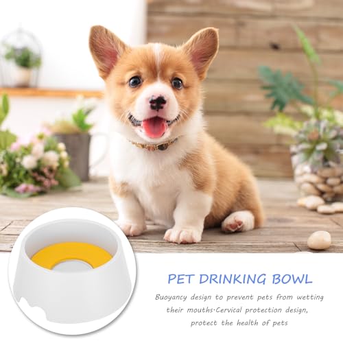 PRETYZOOM No-Spill Dog and Cat Water Bowl with Buoyancy Float, Plastic Splash-Proof Slow Water Feeder for Small Pets, Yellow Upgrade Version for Neck Protection and Indoor Use