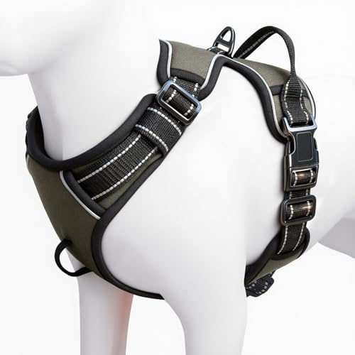 No Pull Dog Harness, No Chock Reflective Adjustable Soft Padded Pet Vest with Easy Control Handle, Easy Wearing with Stylish, Reinforced Knot, 2 Buckles - color: Olive Stone, size: X-Small