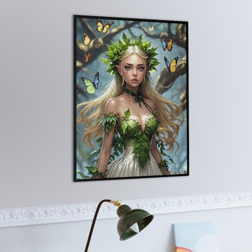 Green Elf Girl 1000-Piece Wooden Jigsaw Puzzle, Scenic Elf Artwork, Creative Brain-Training, Cozy Indoor Fun - color: #8