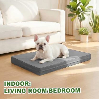 Vonabem Outdoor Waterproof Dog Bed Washable, Medium Crate Pad 30 inch, Wipeable Leather Puppy Bed with Removable Cover Reversible, Foam Durable Anti-Slip Pet Kennel Pads 29"x18" Grey - color: Grey, size: M(29x18x3)