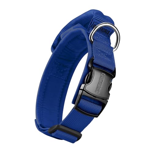 OneTigris Tough Dog Collars, Tactical Dog Collar with Handle, Milltary Adjustable Dog Collar with Heavy Duty Metal Buckle for Training (Blue, S) - color: Blue, size: S
