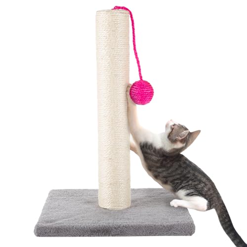 17-Inch Cat Scratching Post - Sisal Rope and Carpet Scratching Pole with Bright Pink Hanging Ball Toy for Adult Cats and Kittens by PETMAKER (Gray) - color: Gray