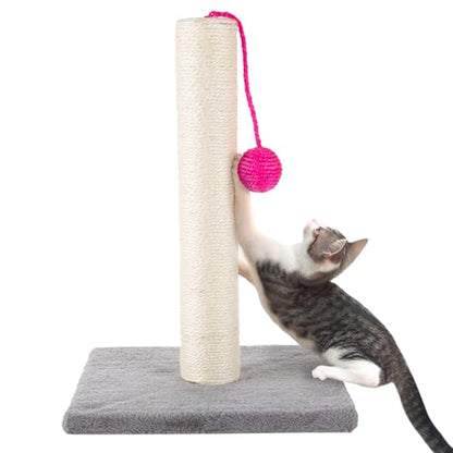 17-Inch Cat Scratching Post - Sisal Rope and Carpet Scratching Pole with Bright Pink Hanging Ball Toy for Adult Cats and Kittens by PETMAKER (Gray) - color: Gray