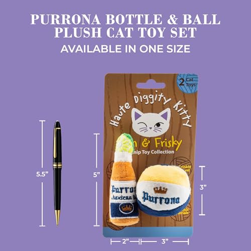 Haute Diggity Kitty Purrrona Beer Bottle & Ball Set, Plush Cat Toys Catnip Filled with Interactive Crackle Sound, Safe & Durable Toys for Cat & Kitten, 2 Pcs - style: Purrona Bottle + Ball